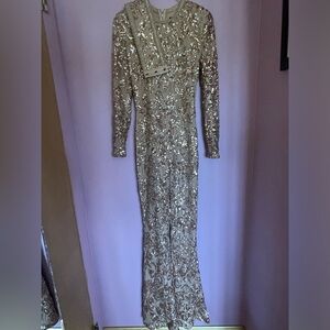 Nadine Merabi Rose gold jumpsuit.